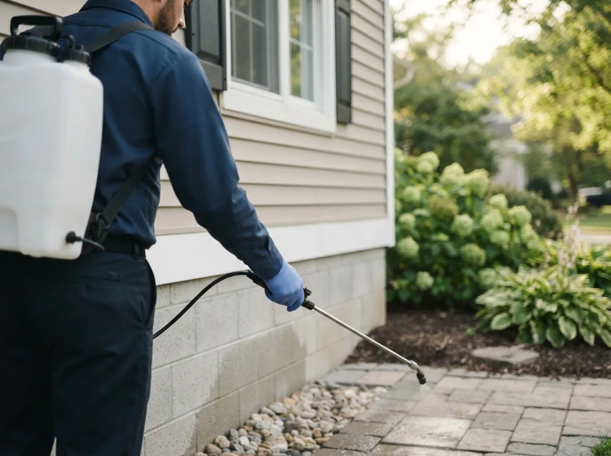 Pest control technician inspecting a home in Mastic, NY